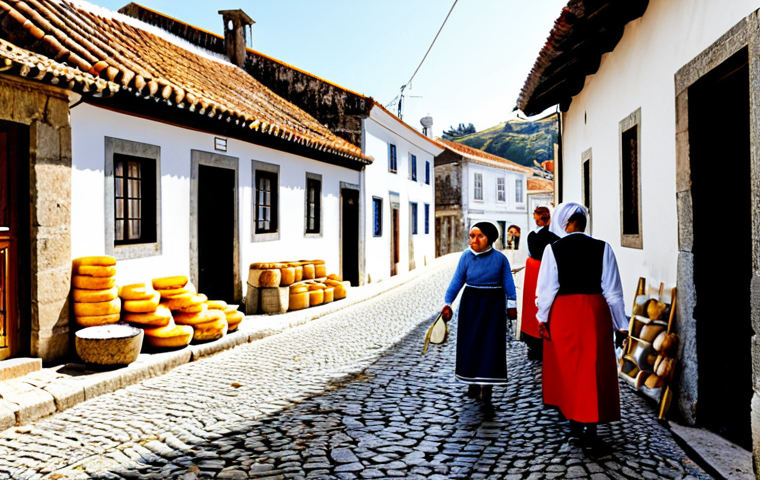 Community Tourism in Portugal**

"A family participating in a community tourism experience in a small village in Portugal. The scene includes cobblestone streets, a traditional Portuguese house, and local villagers demonstrating the production of artisanal cheese. Everyone is fully clothed in modest, everyday attire. Safe for work, appropriate content, professional, perfect anatomy, natural proportions, family-friendly, high quality."

**