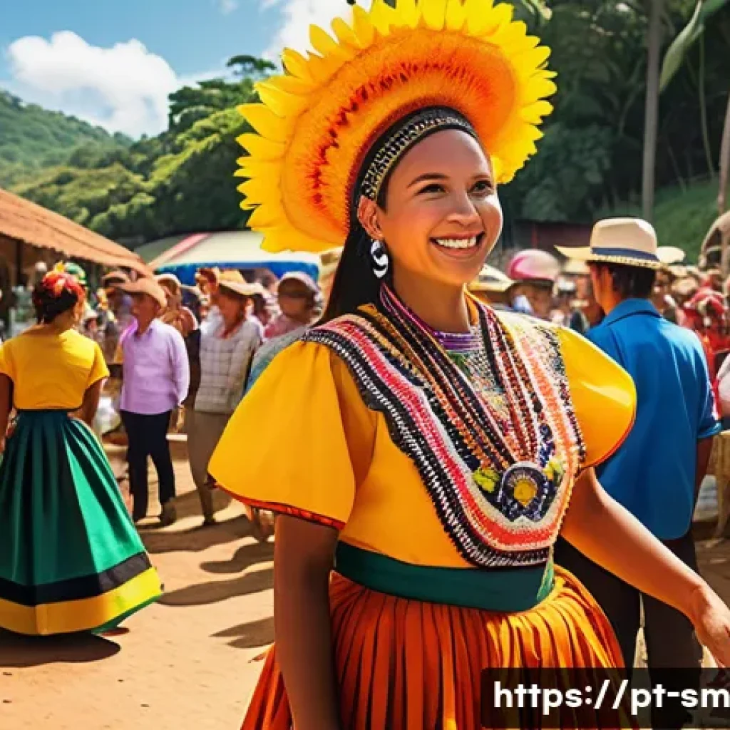 지역 주민과의 협력으로 관광 상품 개발하기 - A vibrant local community festival in a small Brazilian village, featuring residents dressed in colo...